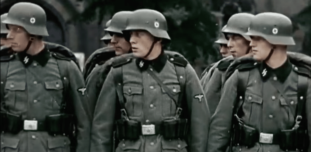 SS Soldiers standing at attention, colorized